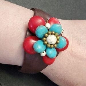 Red blue and white stone bracelet
